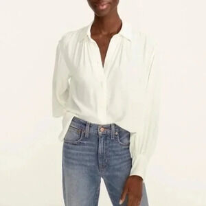 J. Crew Ivory White Gathered Front Long Sleeve Button Down XS